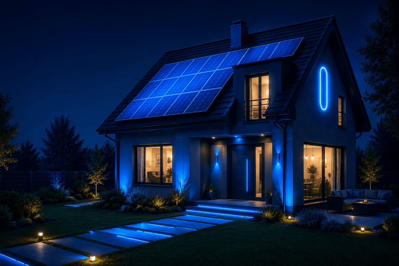 Nowoczesny inteligentny dom z systemami energetycznymi