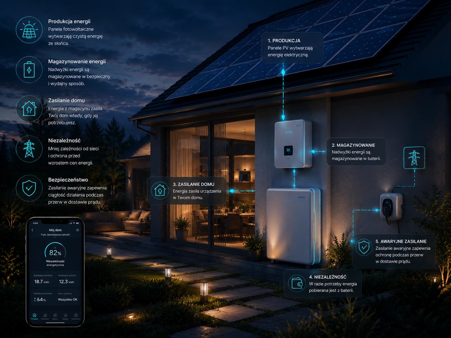 Domowy system energetyczny z magazynem energii i inteligentnym sterowaniem
