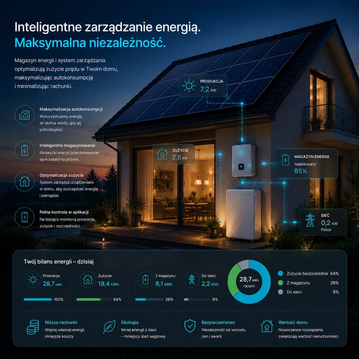 Nowoczesny dom lepiej wykorzystujący własną energię dzięki magazynowi